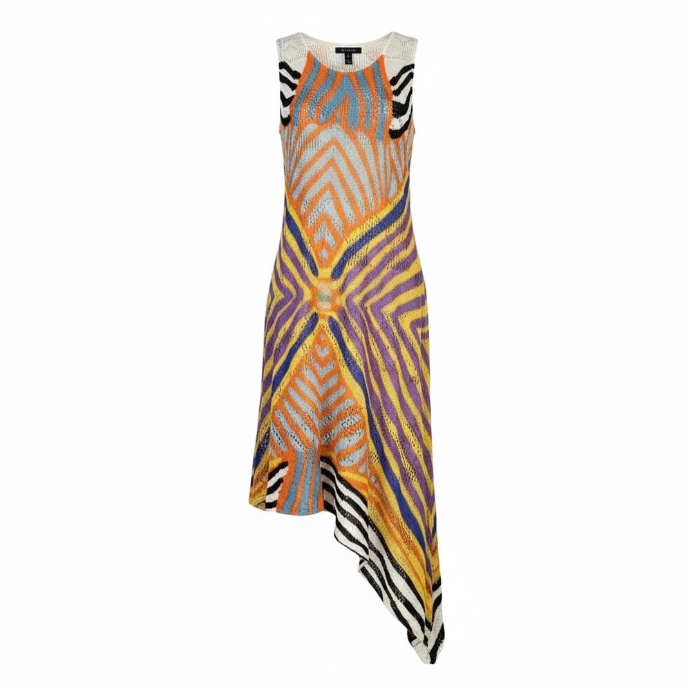Artsy Pointelle XL Bright Geometric Animal‎ Print Asymmetrical Knit Tunic Top